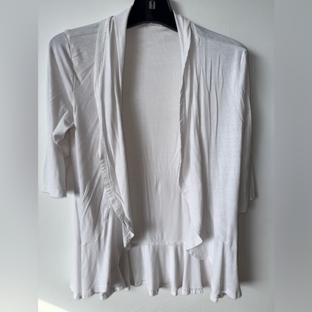 Bluetime Women’s White Open Front Ruffle Hem Cardigan Lightweight Shrug Size S